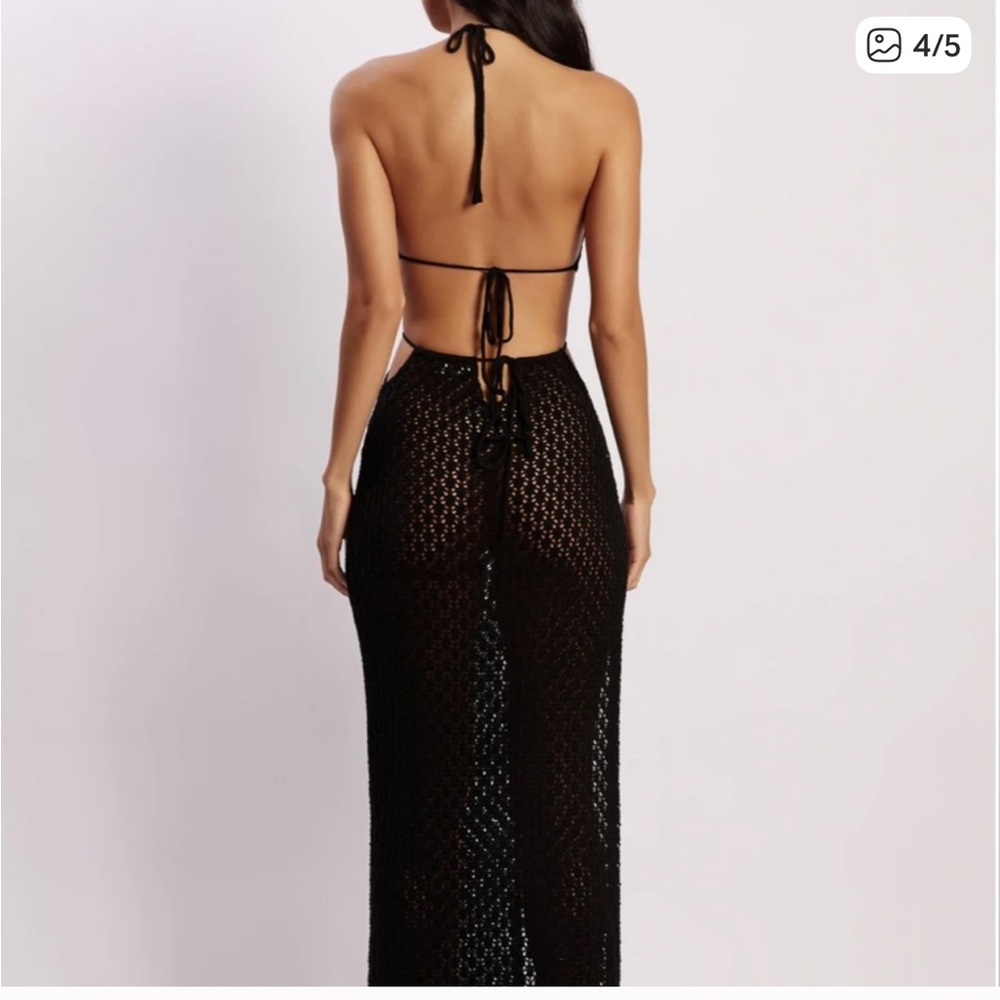 Meshki Malia Cut Out Crochet Maxi Dress Black Sz S Beachy Vacay Honeymoon - Picture 3 of 12